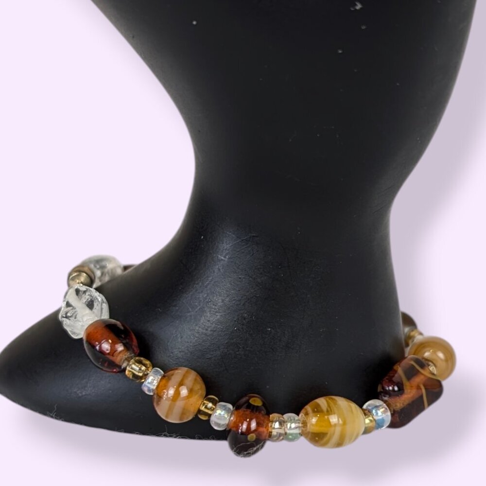 Brown & Orange Tone Glass Beaded Bracelet